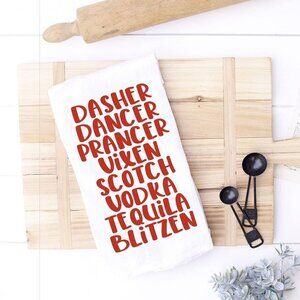 Funny Dasher Dancer Christmas Drinking Kitchen Towel - Cotton Bar‎ Towel